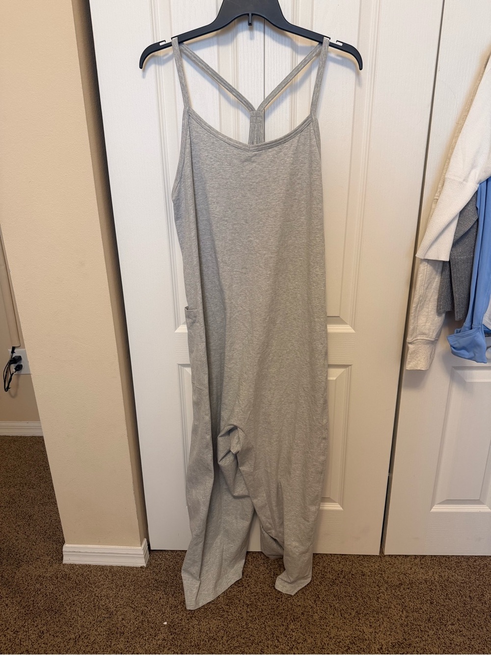 Women's Light Gray Strappy Jersey Jumpsuit